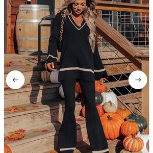 Elegant Black and Cream Women's Sweater Set